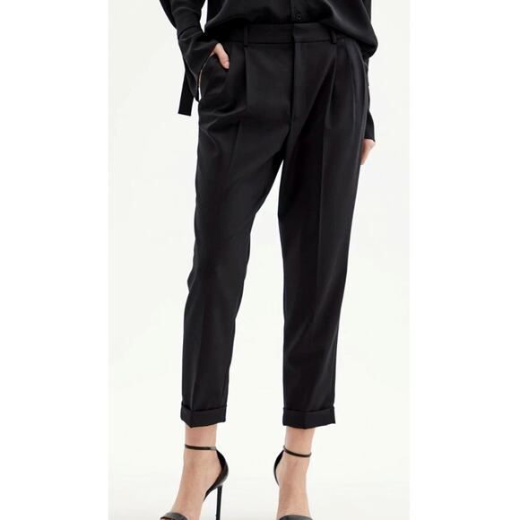 NEW! Nili Lotan 0 Slouchy Wool  $575 Montana Dress PantsPleated Cropped Black - Picture 1 of 8